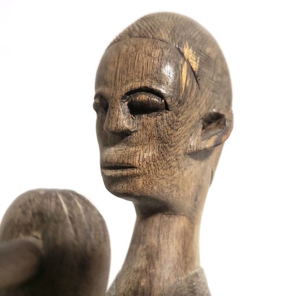 Vintage 12.5" Tall Handcarved Wooden African Tribal Standing Man Figure GUC - Picture 9 of 11